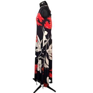 Dream Dance Navy Red Floral Print Sleeveless Maxi Dress
